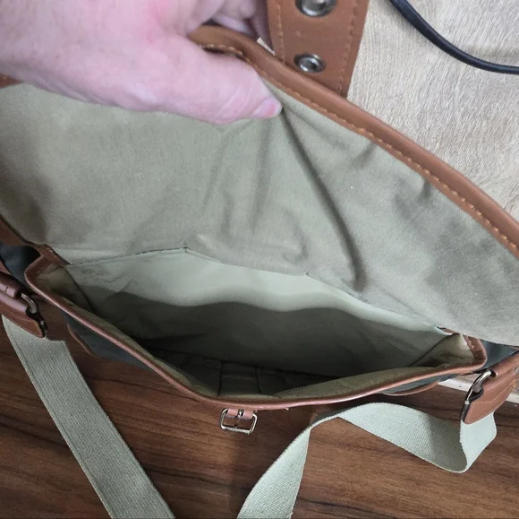 VTG Diane Von Furstenberg Green Tan Military Field Messenger Bag - Picture 11 of 12